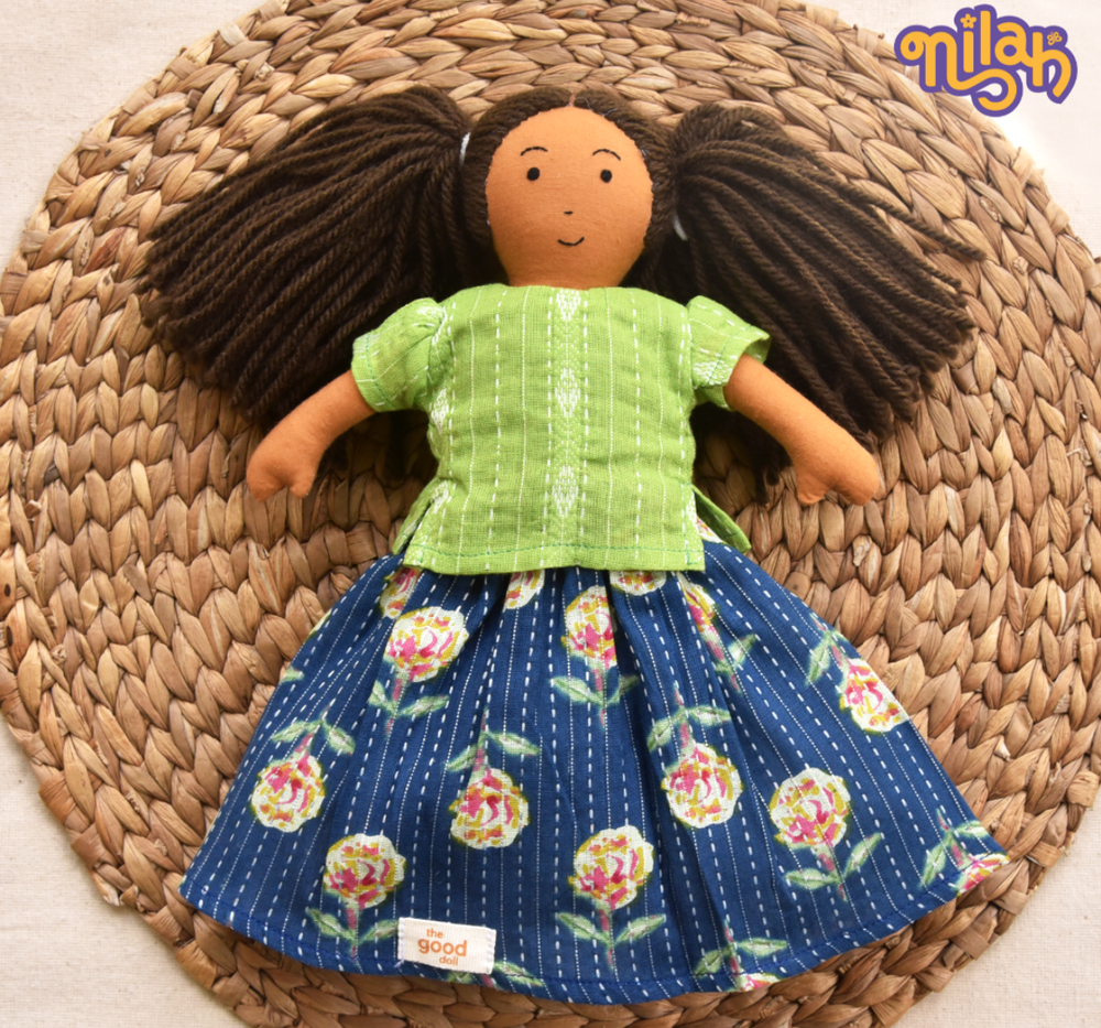 Single Doll - Mira- Nilah's Younger Sister in Classic Blue , Warm, Cotton Fabric Toy