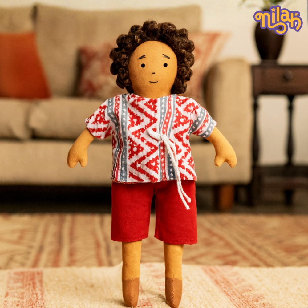 Single Doll - Raagu - Nilah's Younger Brother in Red Shirt, Warm, Cotton Fabric Toy