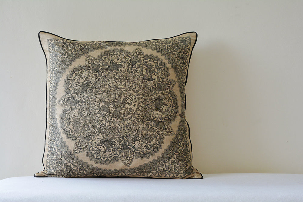 Madhubani Square Cushion Cover