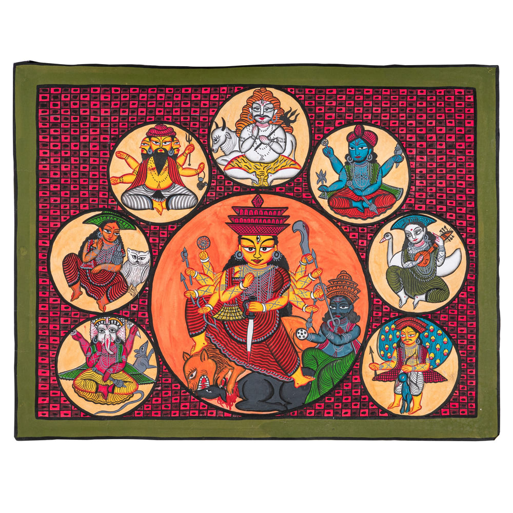 
                
                    Load image into Gallery viewer, BENGAL PATTACHITRA : DURGA, HER CHILDREN AND THE TRINITY
                
            