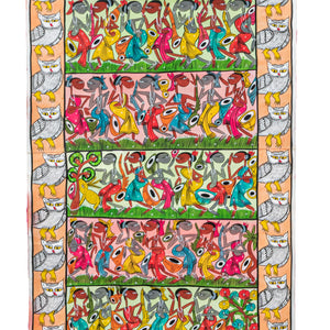 BENGAL PATTACHITRA : SANTHAL CELEBRATION SCROLL WITH OWLS