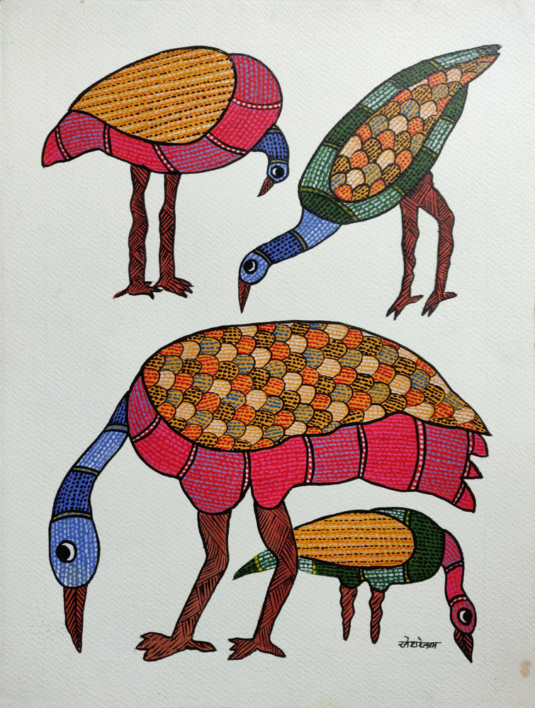 
                
                    Load image into Gallery viewer, GOND : Four Pea-hens
                
            