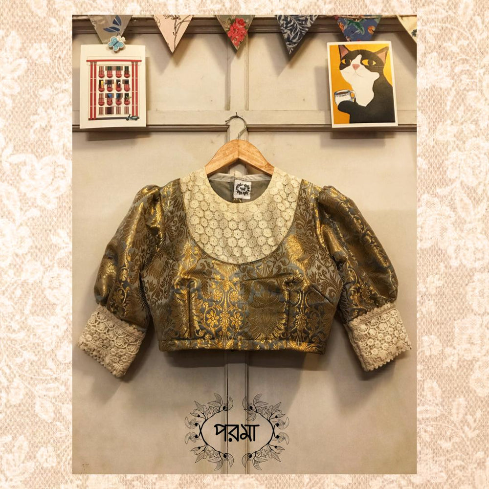 
                
                    Load image into Gallery viewer, Vintage Brocade Gray Blouse
                
            