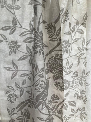 Birds of Paradise - Grey on White Linen