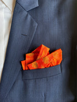 Raw Silk Pocket Squares in Orange Ikat & Solid Green - Set of 2