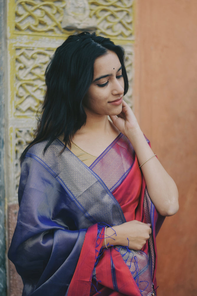 Kaisori Chanderi Silk Cotton Saree - Red