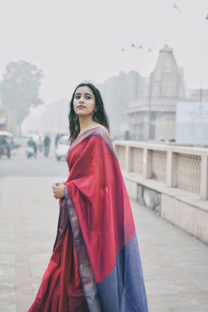 Kaisori Chanderi Silk Cotton Saree - Red