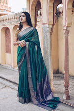 Kaisori Chanderi Silk Cotton Saree - Green
