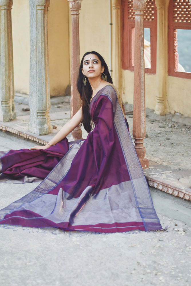 Kaisori Chanderi Silk Cotton Saree - Purple
