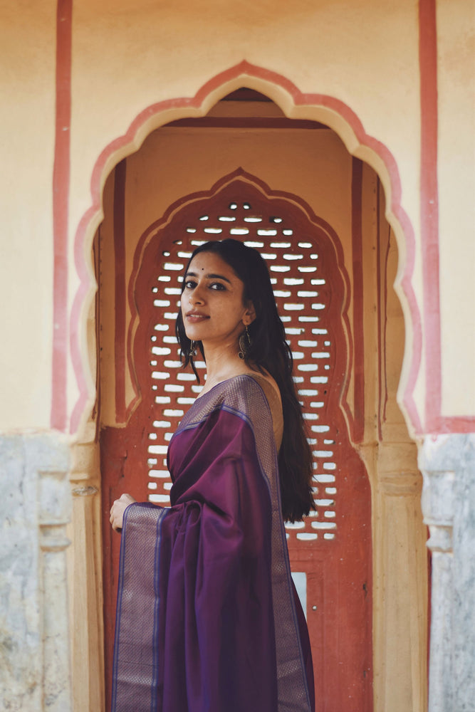 Kaisori Chanderi Silk Cotton Saree - Purple