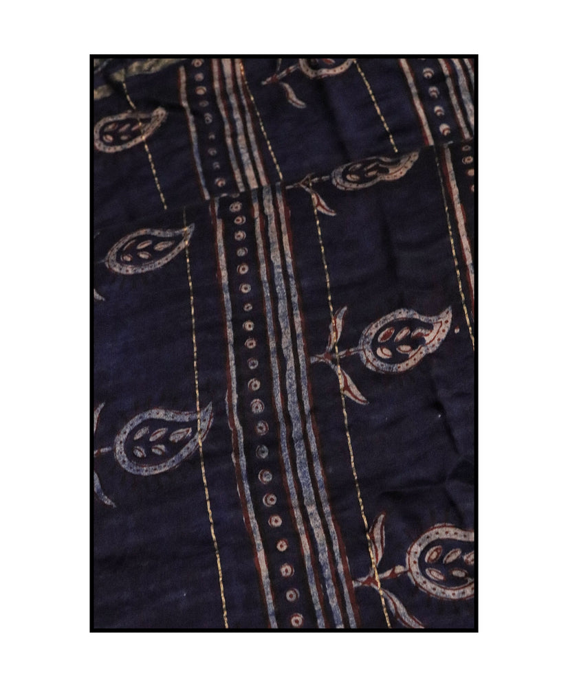 
                
                    Load image into Gallery viewer, Handloom Indigo Dabu Silk X Cotton Saree
                
            