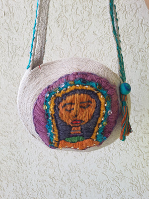 Girl Face Round Bags -  Green handle