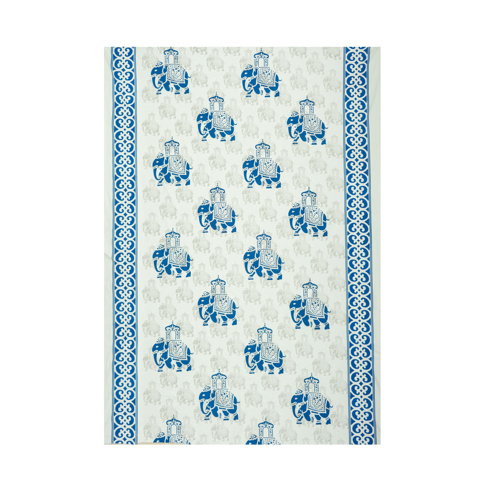Elephant Panel-Blue/ Grey on White with Border