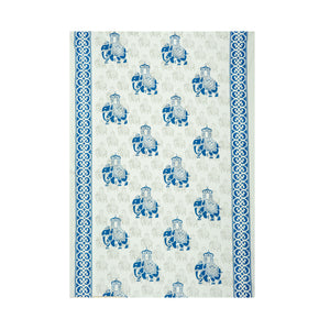Elephant Panel-Blue/ Grey on White with Border
