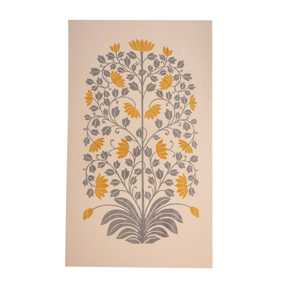 Lotus Tree of Life Panel - Grey and Mustard on Kora