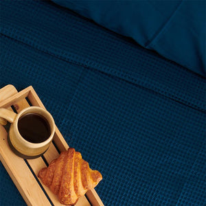 Waffle Blanket Set - Ribbon Blue