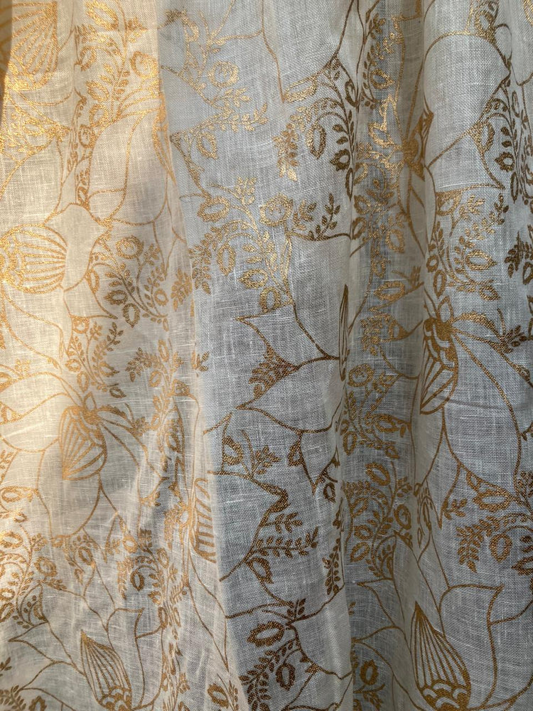 Lotus Outline - Gold on Off White Linen