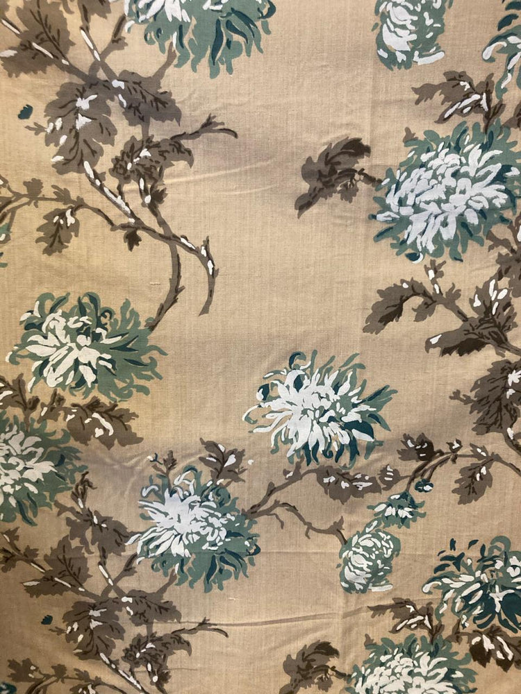 Chinese Flower - Grey, Sky Blue and White on Khaki