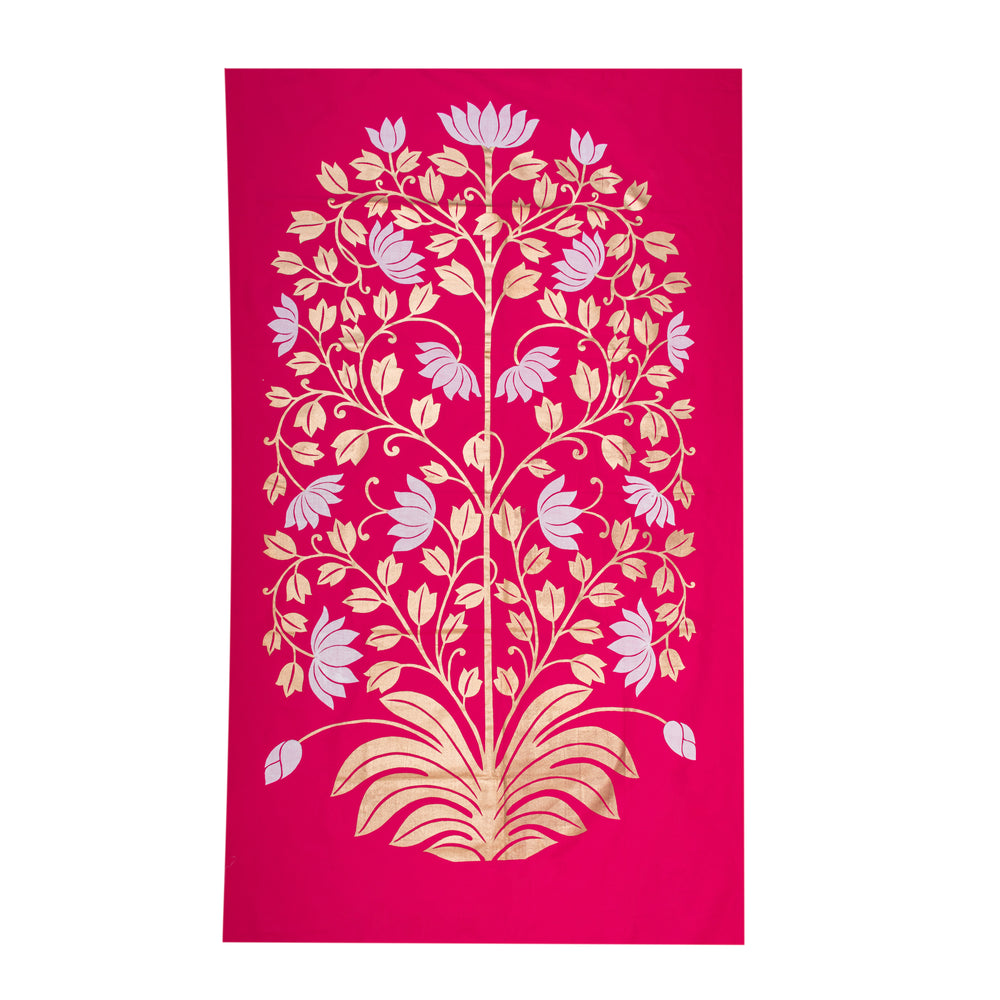 Lotus Tree of Life Panel - Gold and White on Magenta