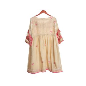 
                
                    Load image into Gallery viewer, Beige Lotus Jamdani -Flared Dress with Short Yoke
                
            