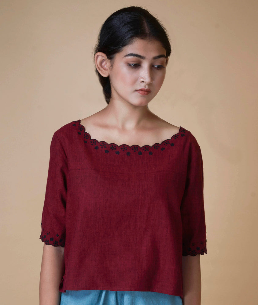 Hand Embroidered Cropped Top in Hand Woven Cotton