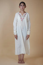 Hand Embroidered Dress in Hand Woven Cotton Muslin