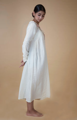 
                
                    Load image into Gallery viewer, Hand Embroidered Dress in Hand Woven Cotton Muslin
                
            