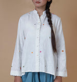 Handwoven Linen Shirt with Hand Embroidery and Hand Crocheted Lace