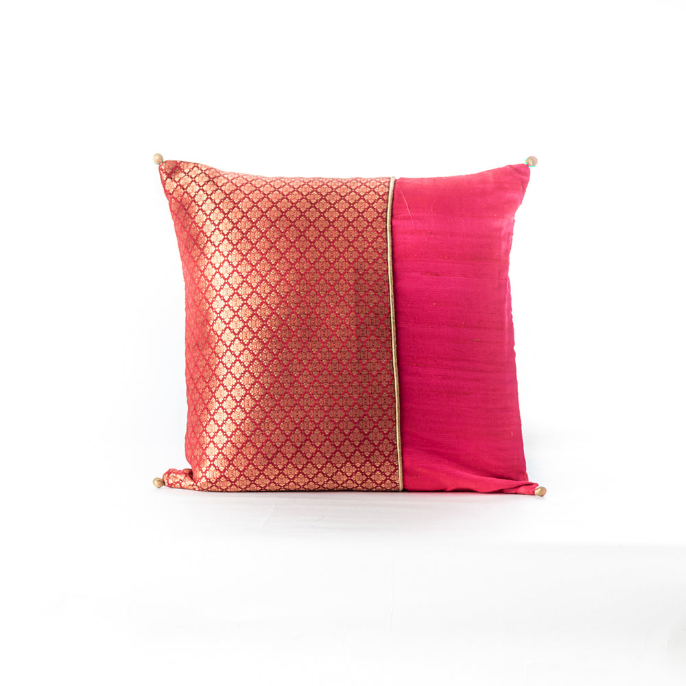 Red Brocade Patchwork  Cushion Cover