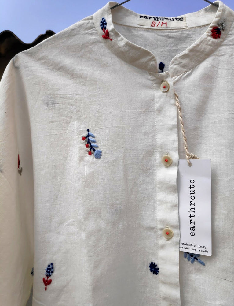 Barnita Kimono Shirt - hand embroidered on handwoven muslin