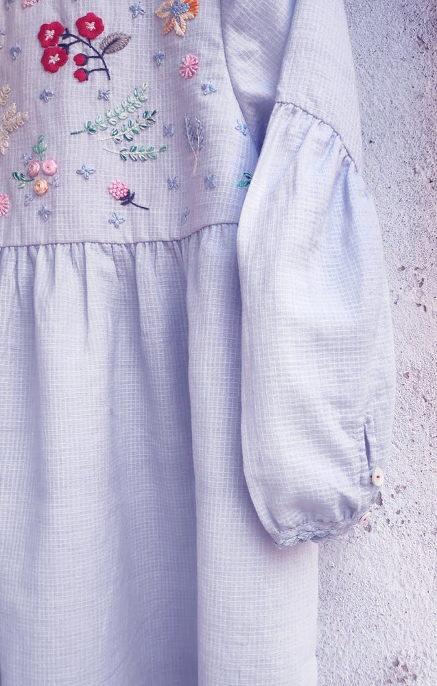 Bosonto tunic  -  hand embroidered on handwoven cotton dobby
