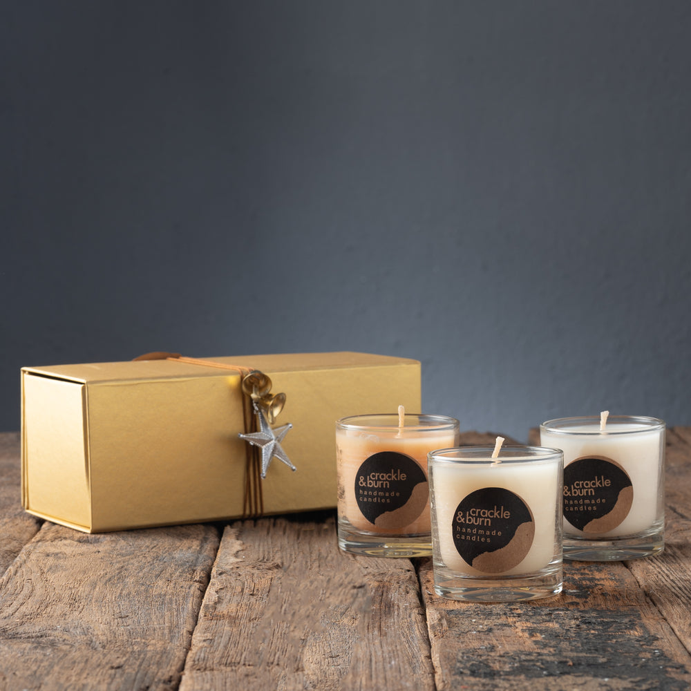 Gold Gift Box with 3 Large Glass Candles