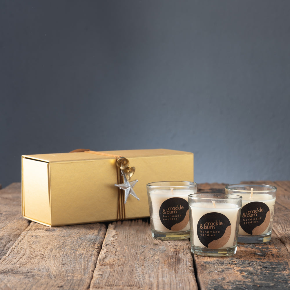 Gold Gift Box with 3 Medium Glass Candles