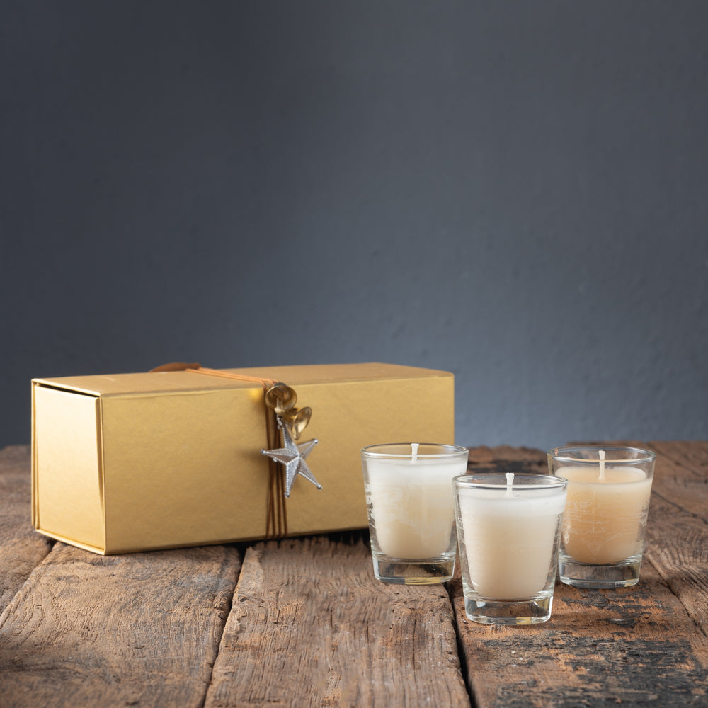 Gold Gift Box with 3 Shot Glass Candles