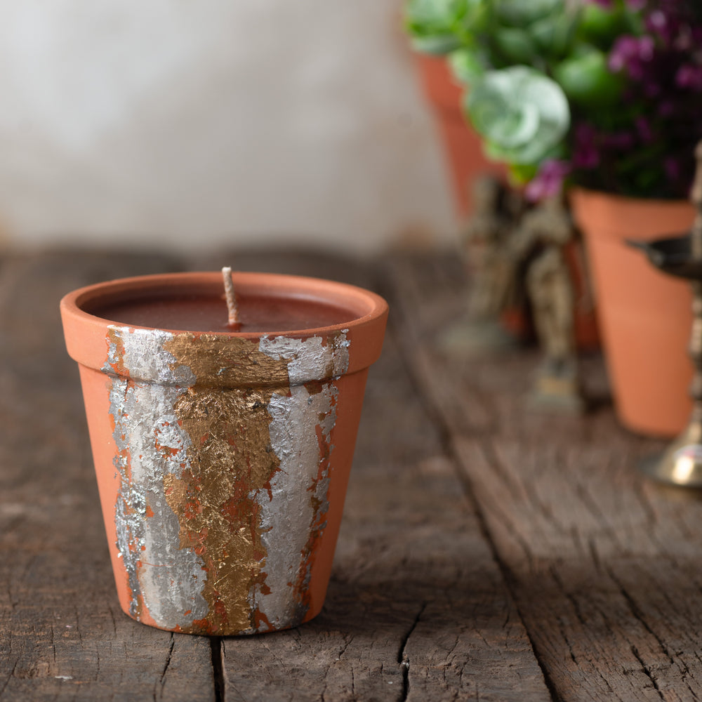 Terracotta & Gold Leaf Candle Pot