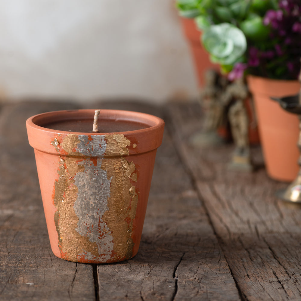 Terracotta & Gold Leaf Candle Pot
