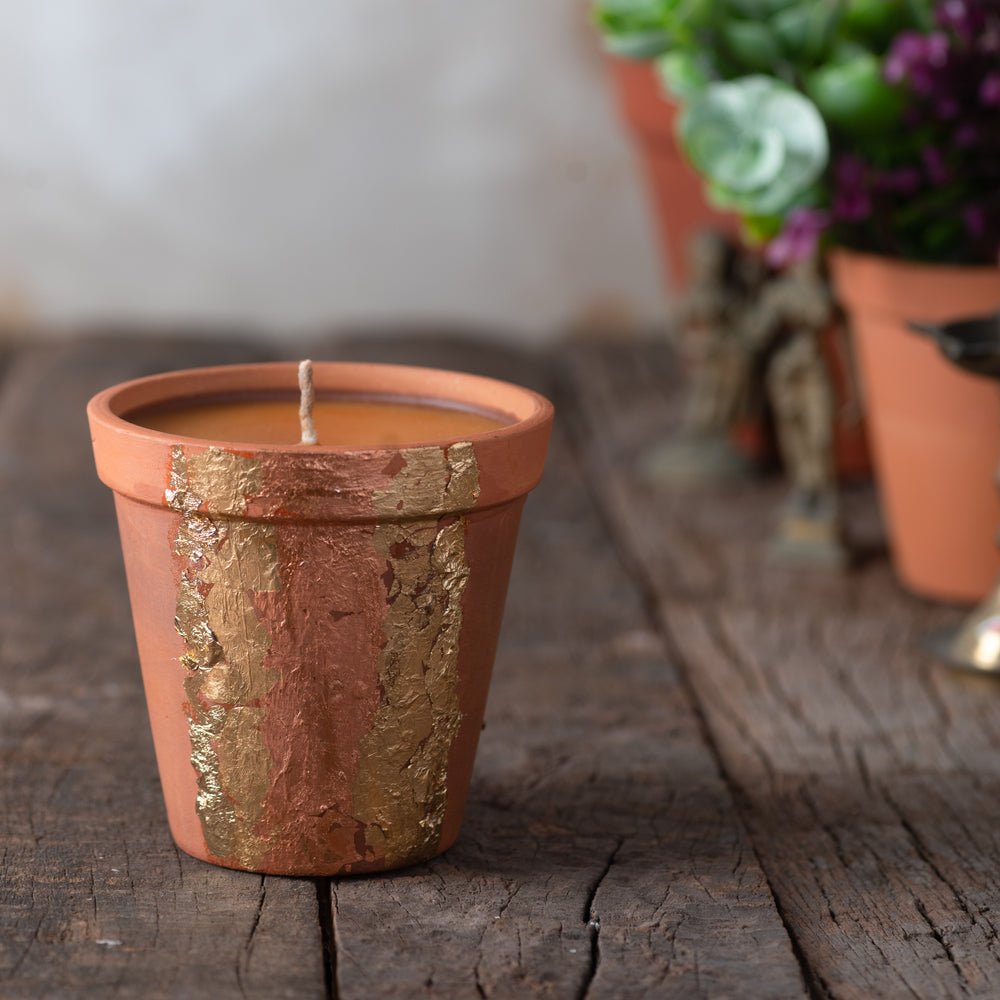 Terracotta & Gold Leaf Candle Pot