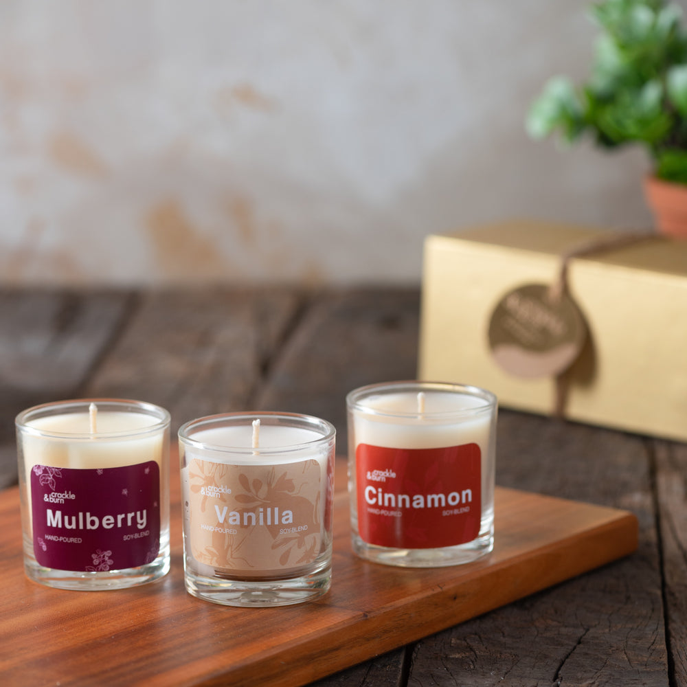 Gold Gift Box Set Of 3 Large Glass Candles