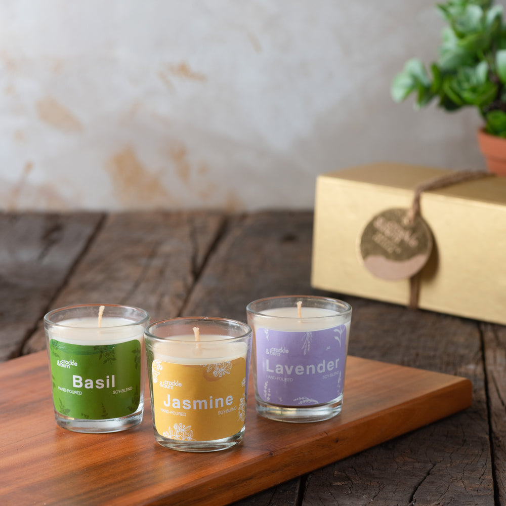 Gold Gift Box Set Of 3 Medium Glass Candles