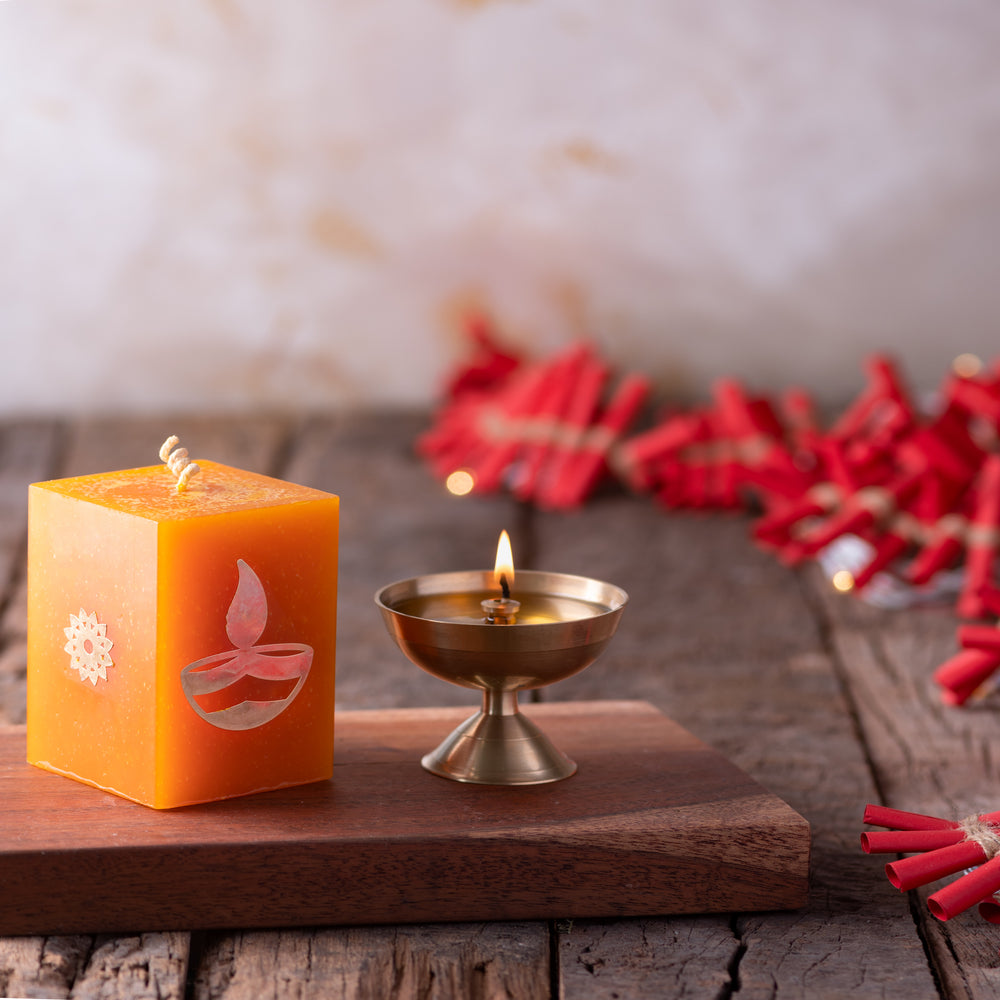 Orange & Gold Diya Motif Candle