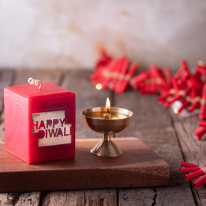 Red & Gold “HAPPY DIWALI” Message Candle