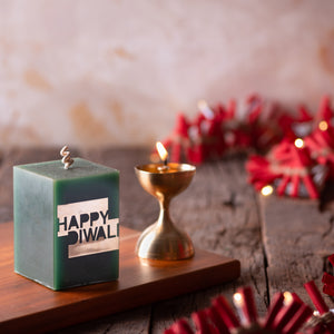 Green & Gold “HAPPY DIWALI” Message Candle