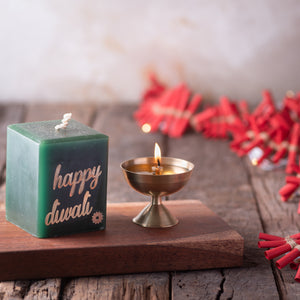 Green & Gold “HAPPY DIWALI” Message Candle
