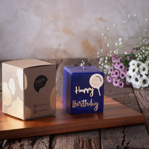 
                
                    Load image into Gallery viewer, Indigo &amp;amp; Gold “HAPPY BIRTHDAY” Message Candle
                
            