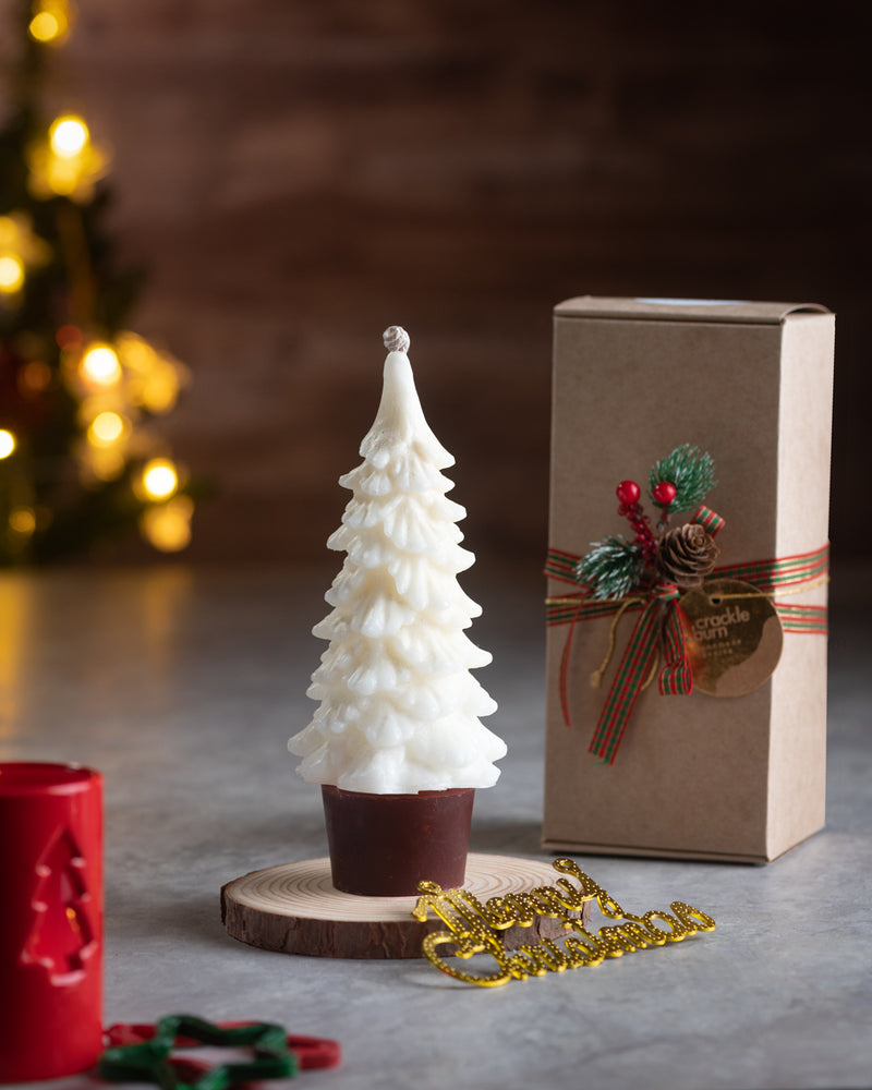 Snowy White Christmas Tree Candle - Tall