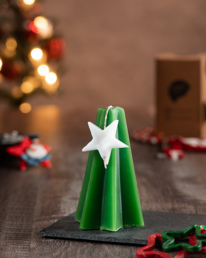 Green Tall Candle with Star Ornament