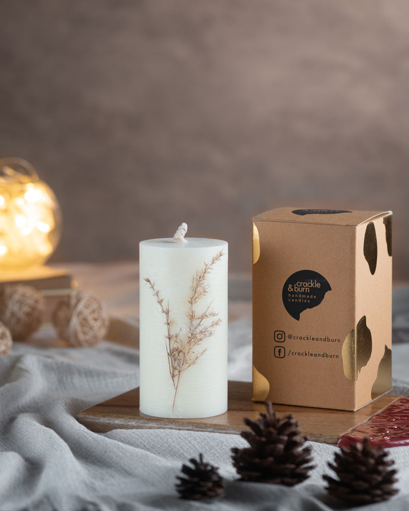 Wheat embossed White Pillar Candle