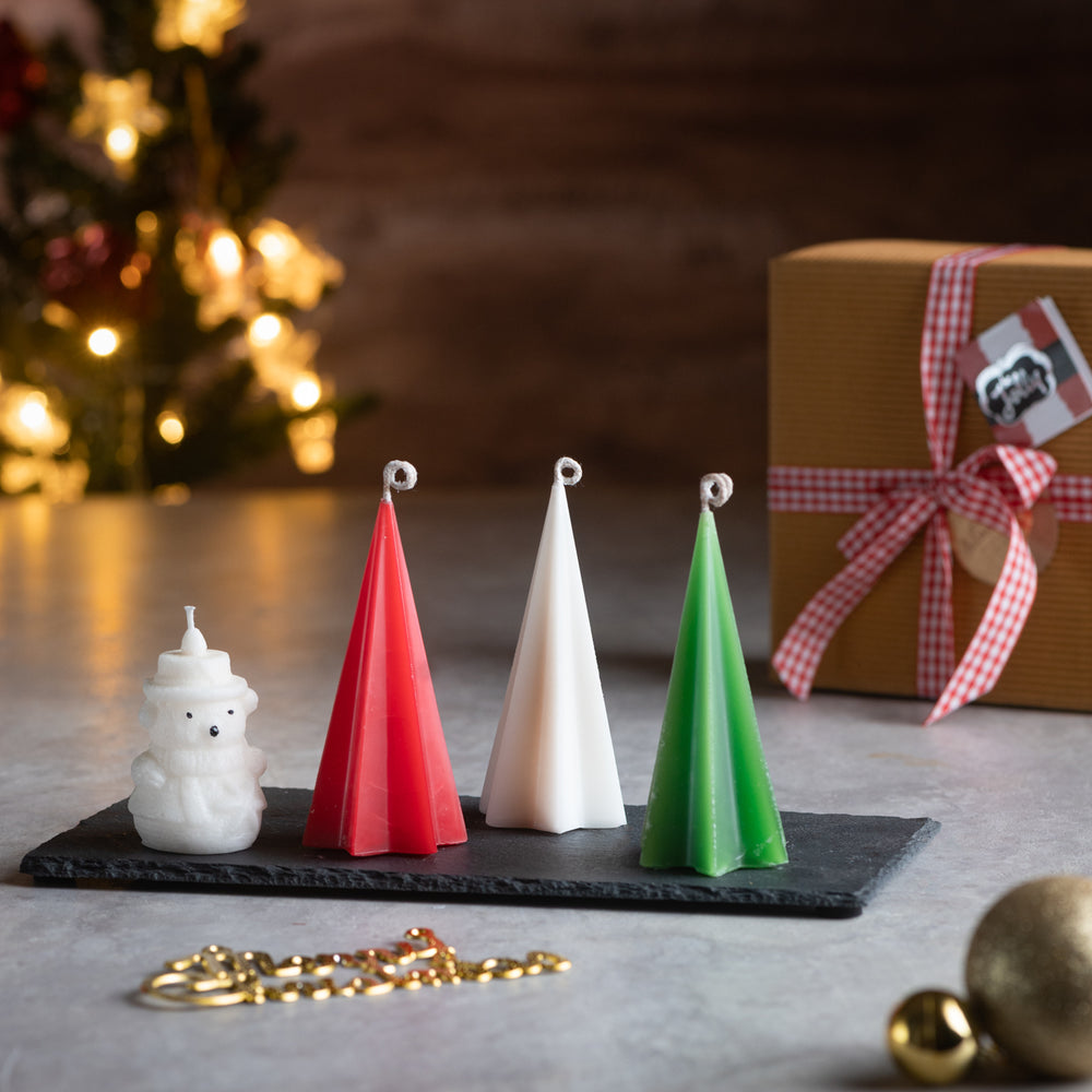 Box Set of 1 Mini Snowman & 3 Star Pillar Candles