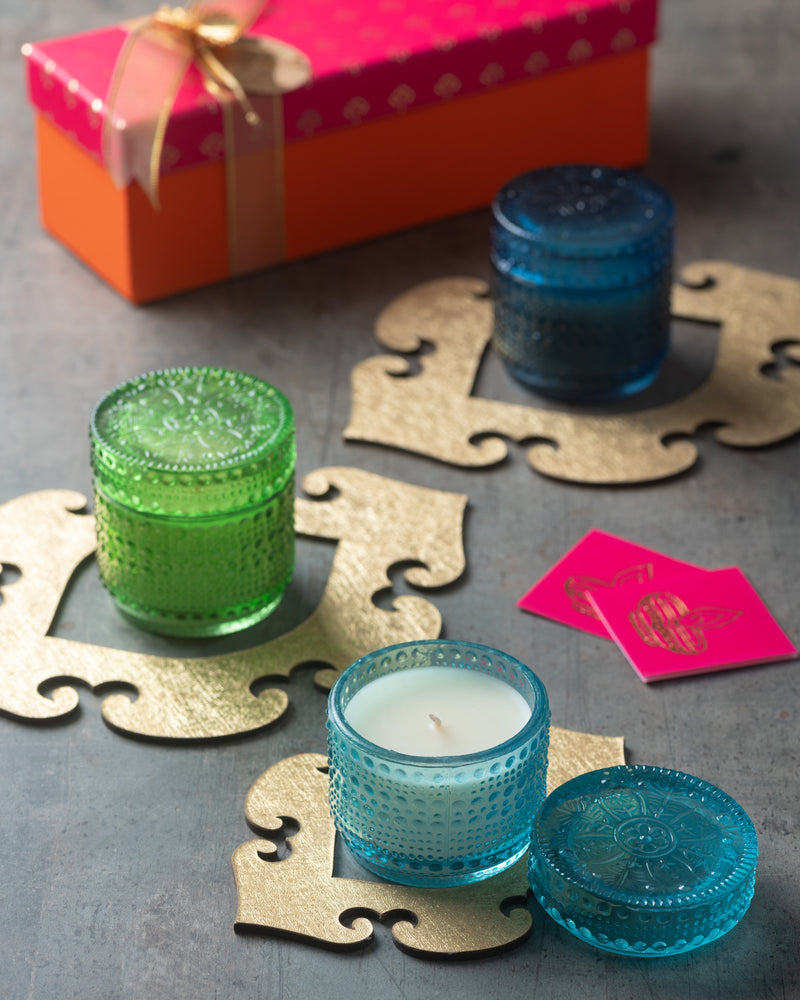 Embossed Glass Candles - Set Of 3