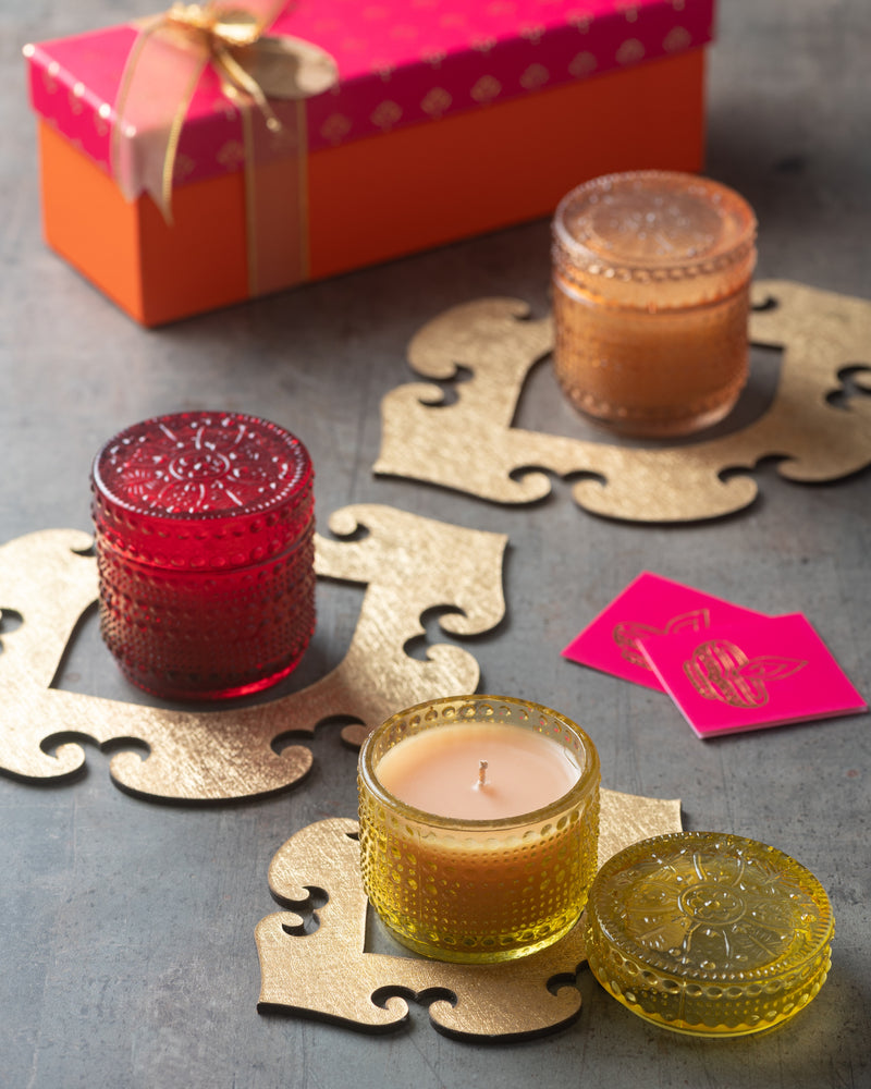 Embossed Glass Candles - Set Of 3